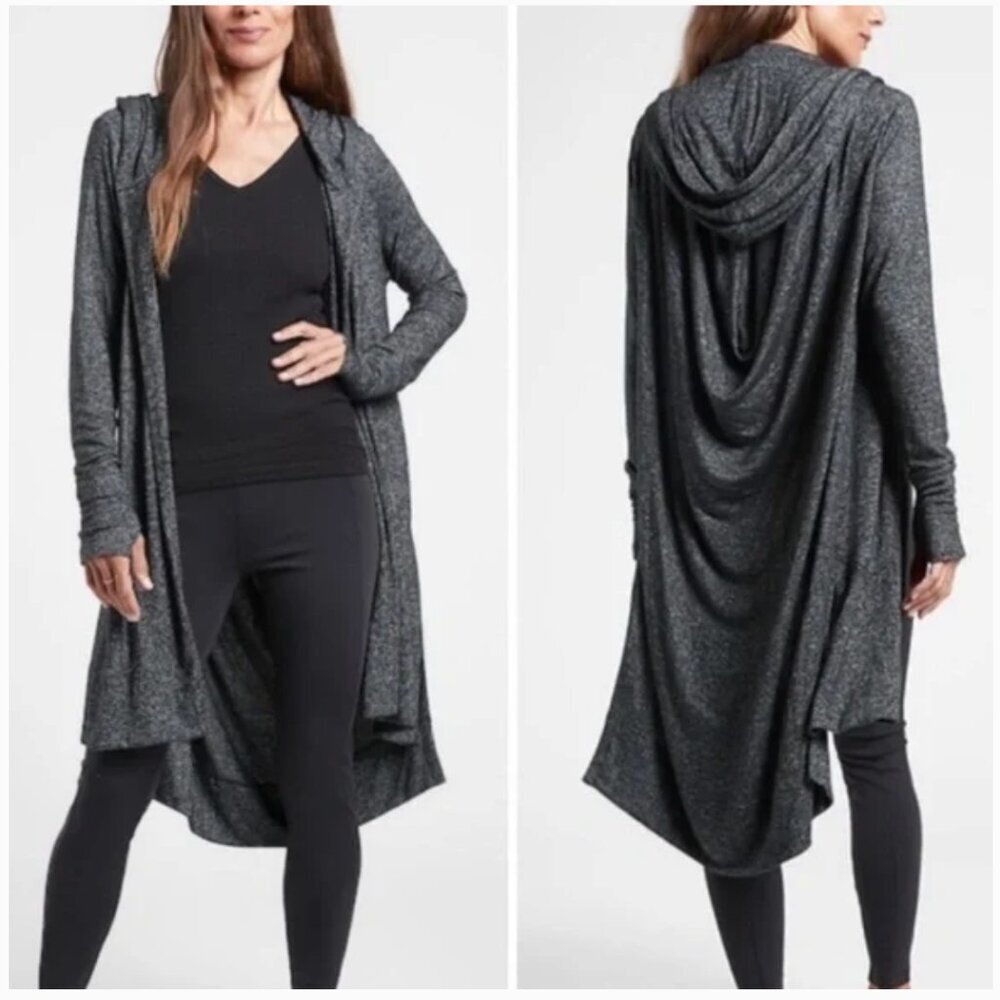 Athleta Harmony Wrap Hooded Longline Shawl Cardigan Sweater